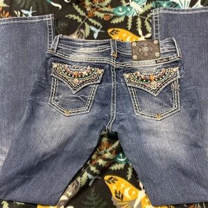 Miss Me Boot Cut Jeans with Colorful Embellishments 28